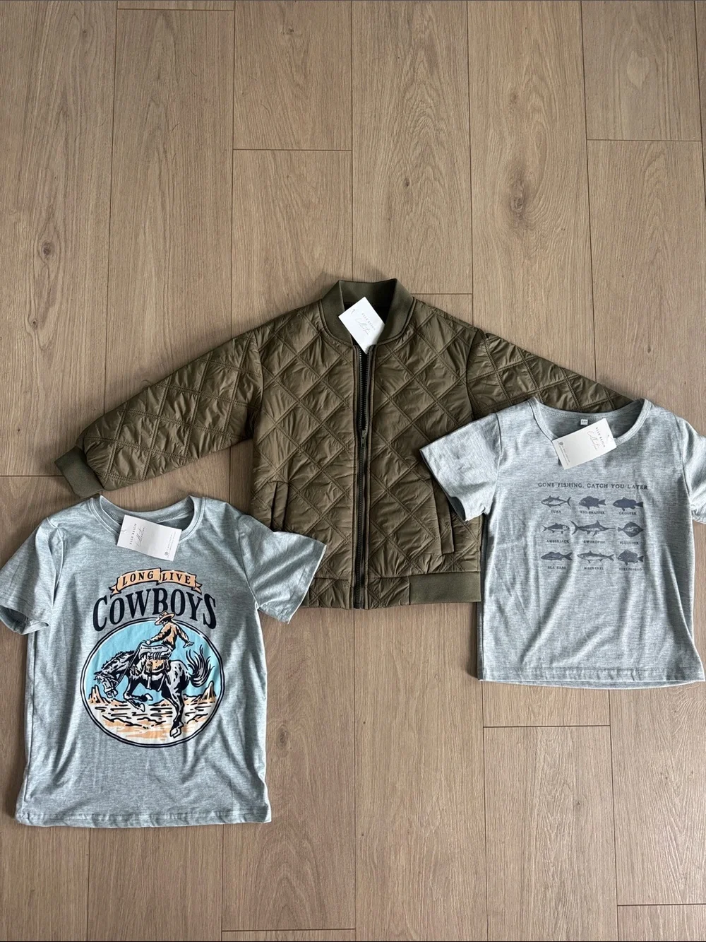 Ralph Lauren Kids Olive Quilted Jacket with Heather Gray Graphic Tees
